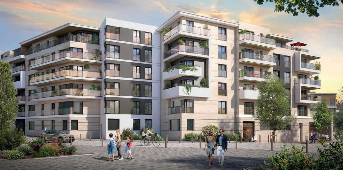 Opération Cascade, Châtenay-Malabry : mission flash FedeA pour Erisma Perspective de l'opération Cascade à Châtenay-Malabry : immeubles de logements à façades claires et balcons